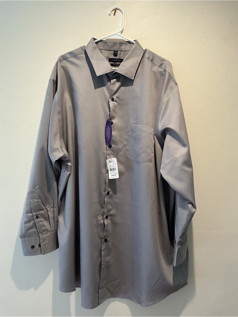 NWT Synrgy DXL Men's Non-Iron Dress Shirt 19 35/36 Gray